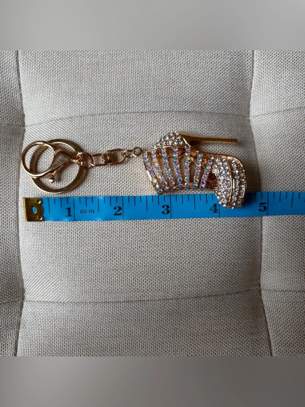 Gold Iridescent Crystal High Heel Keychain Charm - Bling Accent